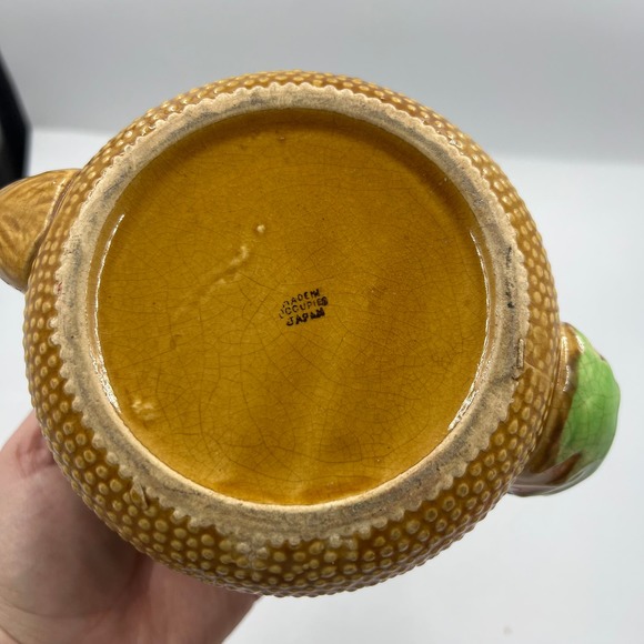 Majolica Pottery Occupied Japan Teapot Acorn Forest Squirrel Handle Ceramic - Picture 11 of 15